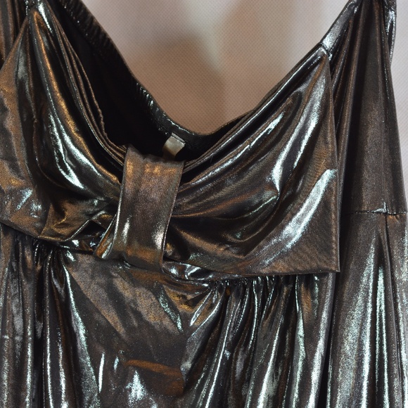 Silver Lamae Strapless Dress SZ S - Picture 2 of 7